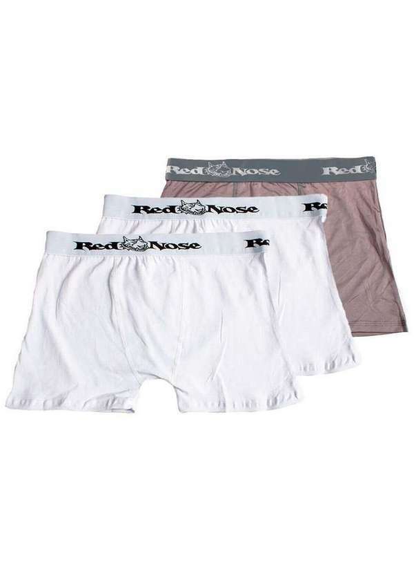 Vista 2 Kit com 3 Cuecas Boxer Red Nose 320 Branco-Cinza Red Nose