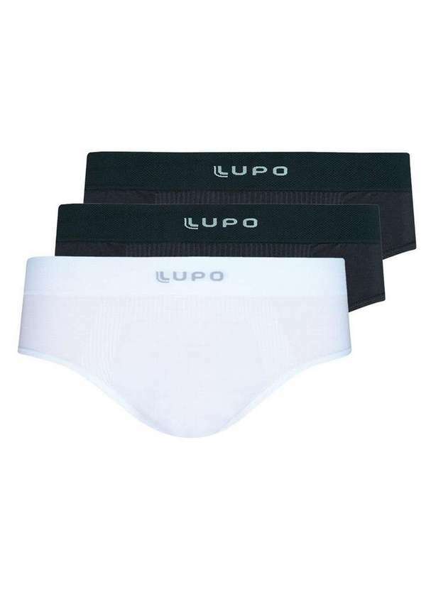 Vista 2 Kit com 3 Cuecas Slip Lupo 681-001 Grafite-Branco Lupo