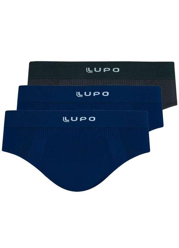 Vista 2 Kit com 3 Cuecas Slip Lupo 681-001 Grafite-Marinho Lupo