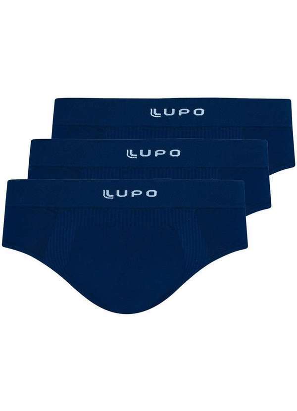 Vista 2 Kit com 3 Cuecas Slip Lupo 681-001 Marinho Lupo