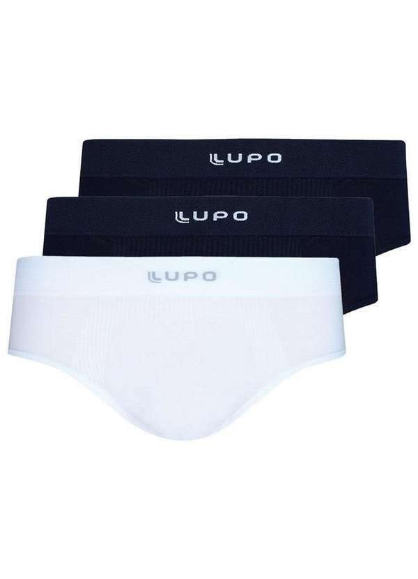 Vista 2 Kit com 3 Cuecas Slip Lupo 681-001 Preto-Branco Lupo