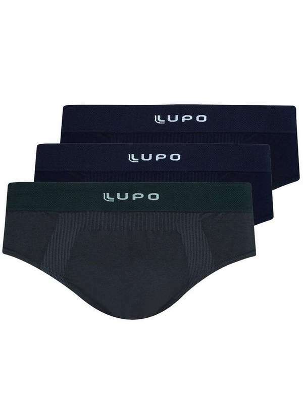 Vista 2 Kit com 3 Cuecas Slip Lupo 681-001 Preto-Grafite Lupo