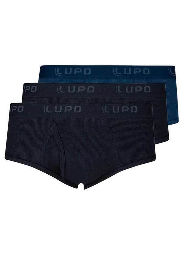 Vista 2 Kit com 3 Cuecas Slip Lupo com Abertura 546-002 Preto-Marinho Lupo