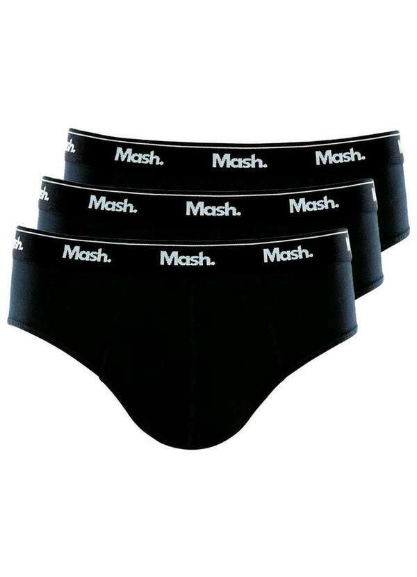 Vista 2 Kit com 3 Cuecas Slip Mash 073.58 Preto MASH