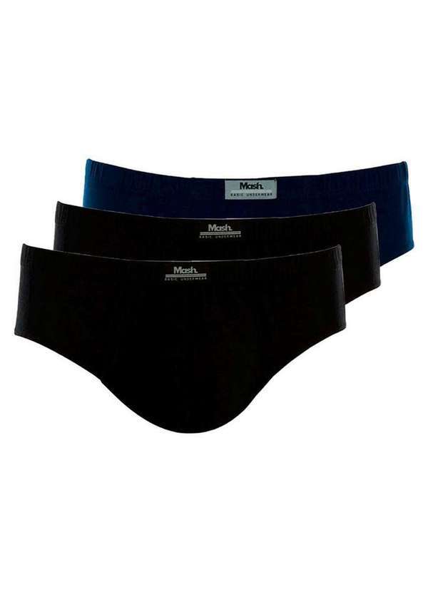 Kit com 3 Cuecas Slip Mash 074.58 Preto-Marinho