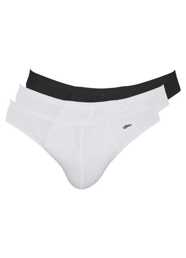 Vista 2 Kit com 3 Cuecas Slip Zorba 772 Branco-Preto Zorba