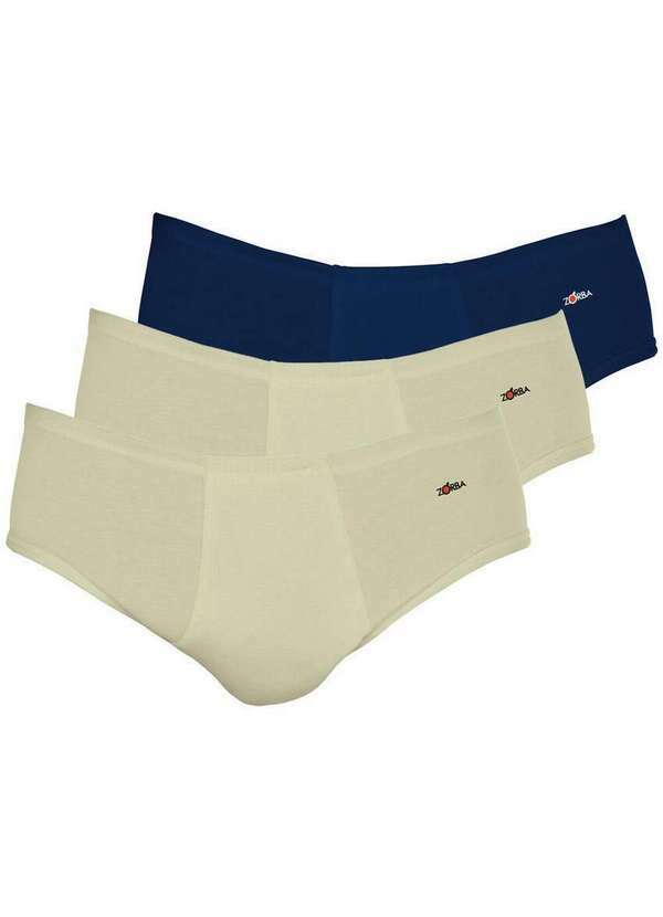 Kit com 3 Cuecas Slip Zorba com Abertura 172 Plus Size Bege-Marinho