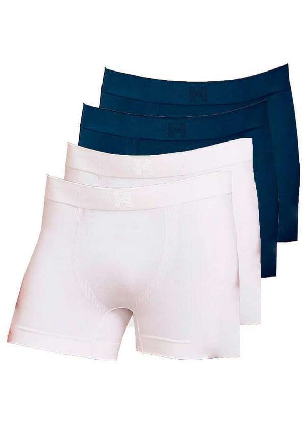 Vista 2 Kit com 4 Cuecas Boxer Hope Smc61020 Branco-Azul Hope