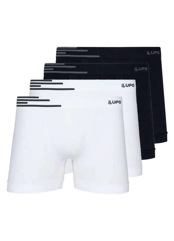Kit com 4 Cuecas Boxer Lupo 436-088 Branco-Preto