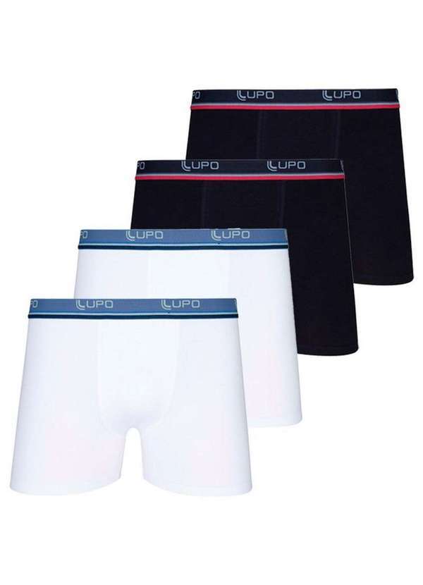 Vista 2 Kit com 4 Cuecas Boxer Lupo 523-088 Branco-Preto Lupo