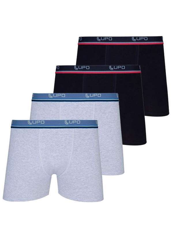 Vista 2 Kit com 4 Cuecas Boxer Lupo 523-088 Cinza-Preto Lupo