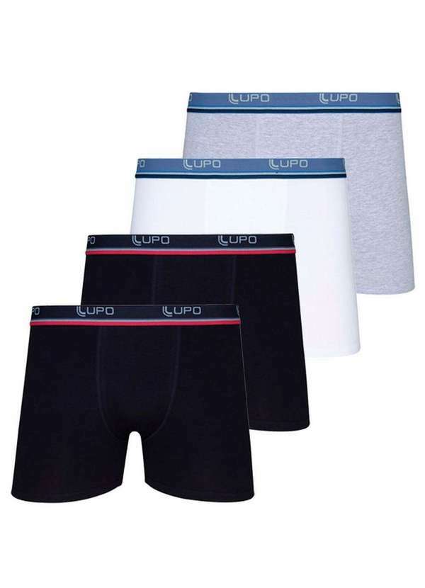 Vista 2 Kit com 4 Cuecas Boxer Lupo 523-088 Preto-Branco-Cinza Lupo