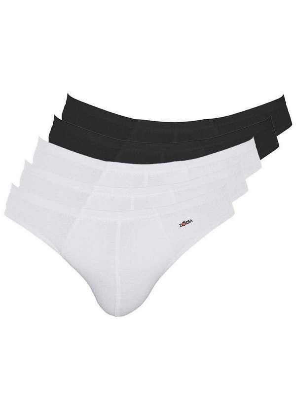 Vista 2 Kit com 5 Cuecas Slip Zorba 772 Branco-Preto Zorba