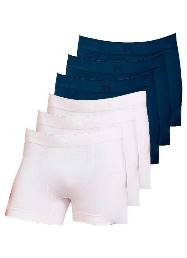 Vista 2 Kit com 6 Cuecas Boxer Hope Smc61020 Branco-Azul Hope