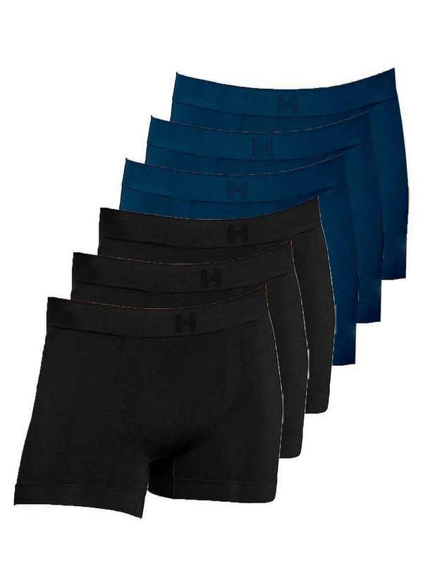 Vista 2 Kit com 6 Cuecas Boxer Hope Smc61020 Preto-Azul Hope