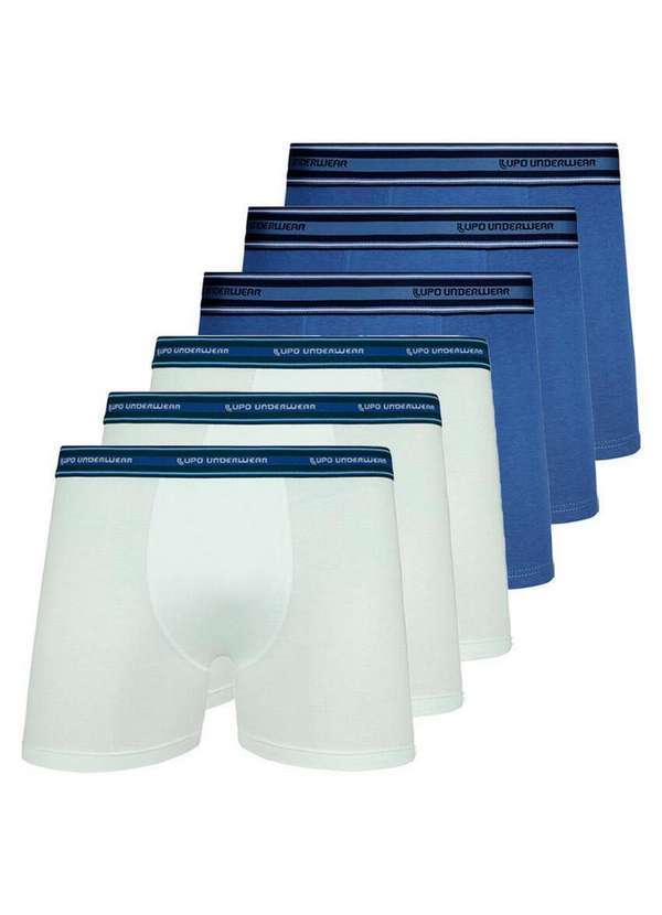 Vista 2 Kit com 6 Cuecas Boxer Lupo 523-003 Branco-Azul Lupo