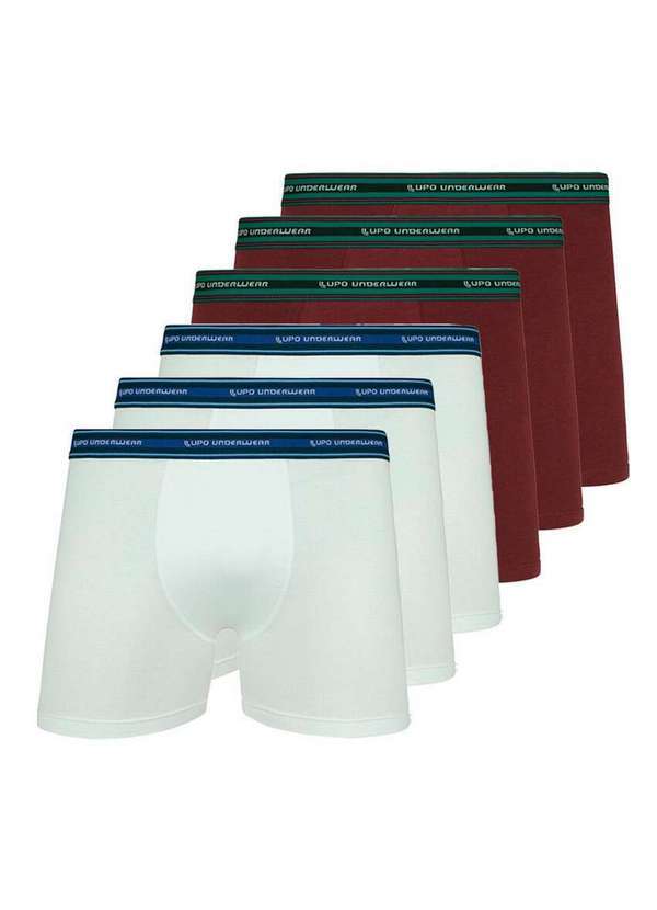 Kit com 6 Cuecas Boxer Lupo 523-003 Branco-Marsala