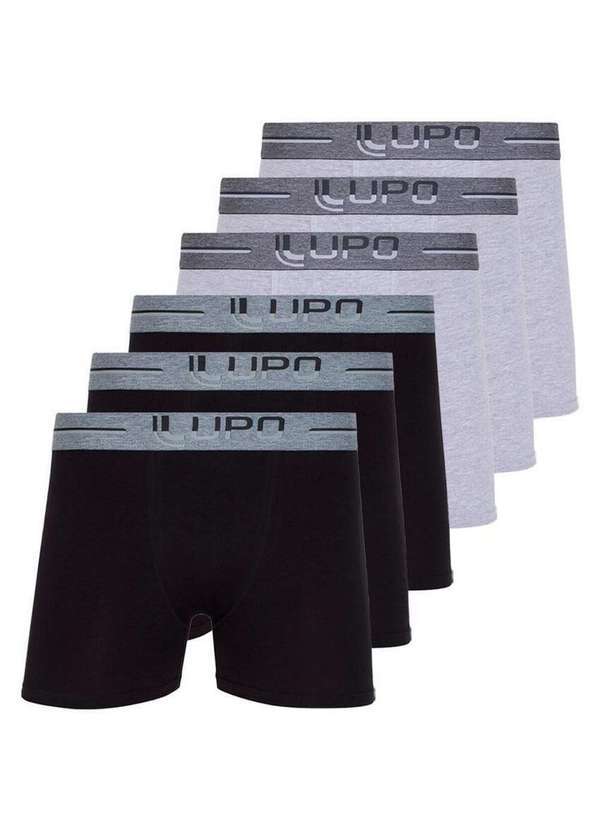 Kit com 6 Cuecas Boxer Lupo 784-016 Preto-Cinza