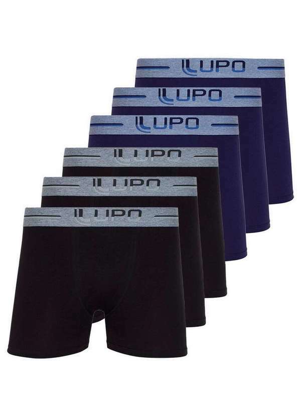 Kit com 6 Cuecas Boxer Lupo 784-016 Preto-Marinho