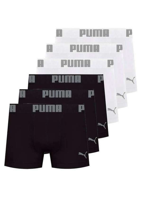 Kit com 6 Cuecas Boxer Puma 14100-001 Preto-Branco