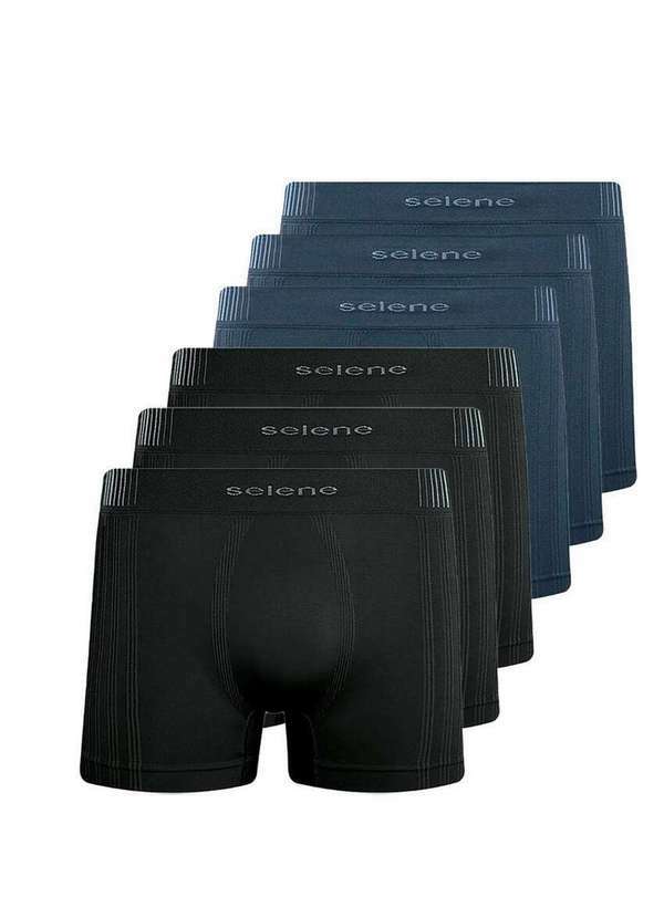 Kit com 6 Cuecas Boxer Selene 11070-002/003/440 Preto-Chumbo