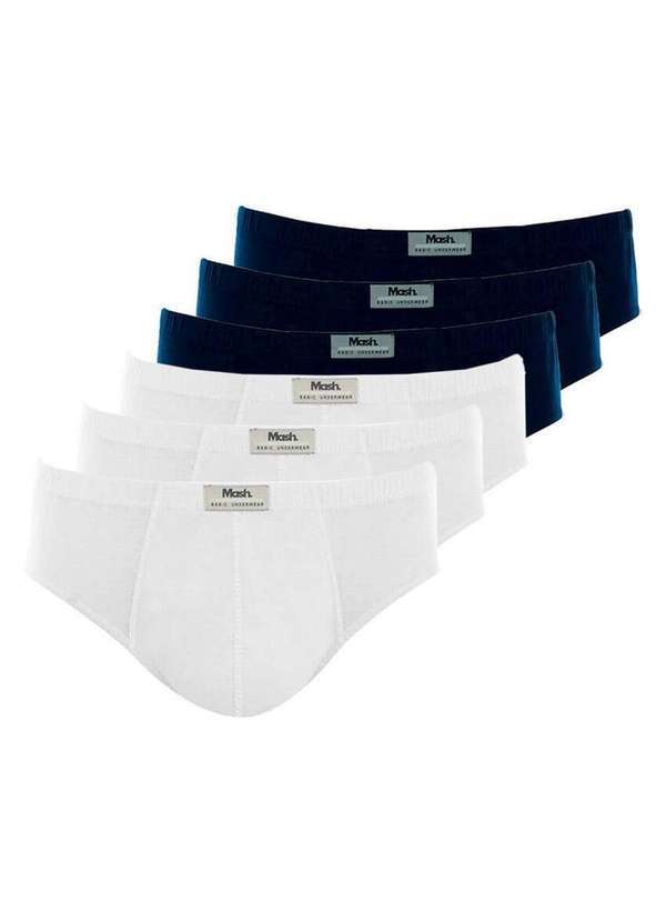 Kit com 6 Cuecas Slip Mash 074.58 Branco-Marinho