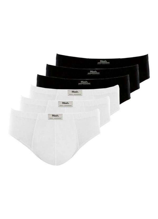 Kit com 6 Cuecas Slip Mash 074.58 Branco-Preto