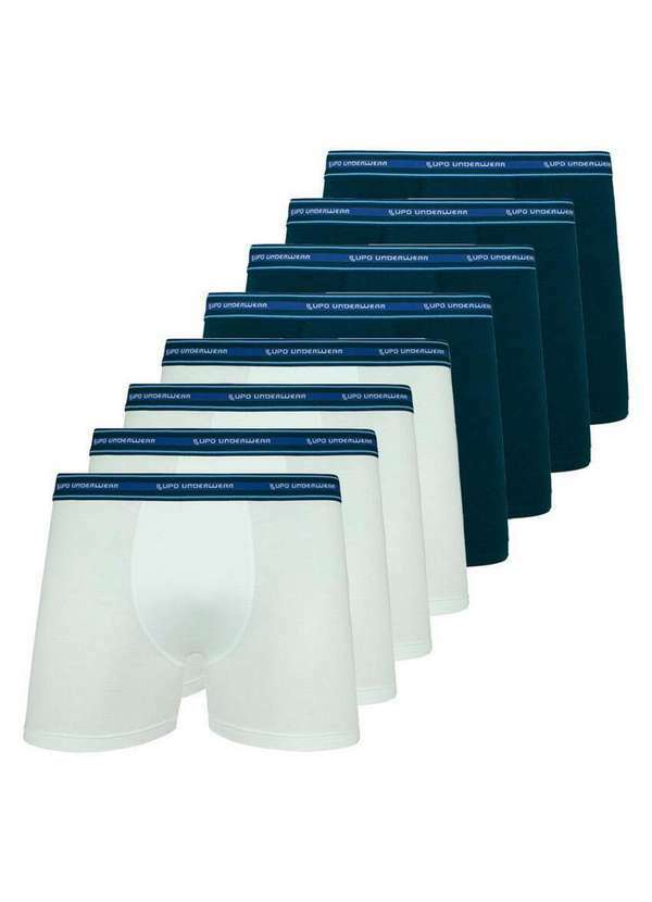 Vista 2 Kit com 8 Cuecas Boxer Lupo 523-088 Branco-Marinho Lupo