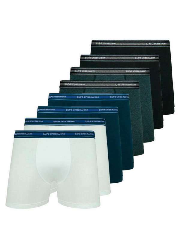 Vista 2 Kit com 8 Cuecas Boxer Lupo 523-088 Branco-Marinho-Chumbo-Preto Lupo