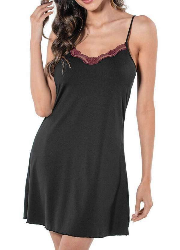 Vista 2 Camisola Feminina Curta Cecile Demillus 30449 27-Preto Demillus