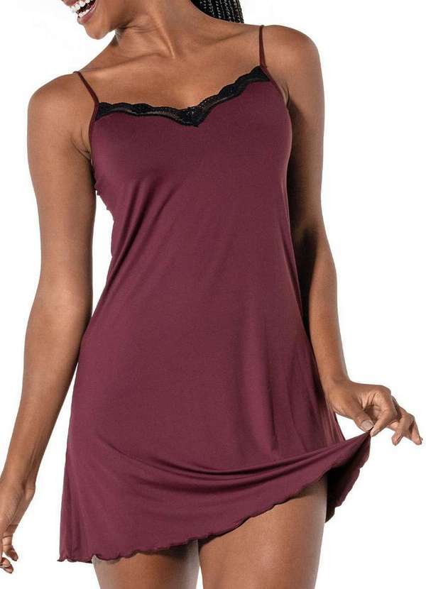 Vista 2 Camisola Feminina Curta Cecile Demillus 30449 50-Vinho-Barolo Demillus