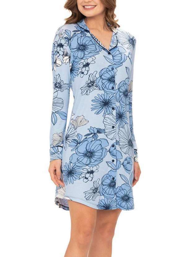 Vista 2 Camisola Feminina Curta com Abertura Podiun 236116 Floral-Topázio Podiun