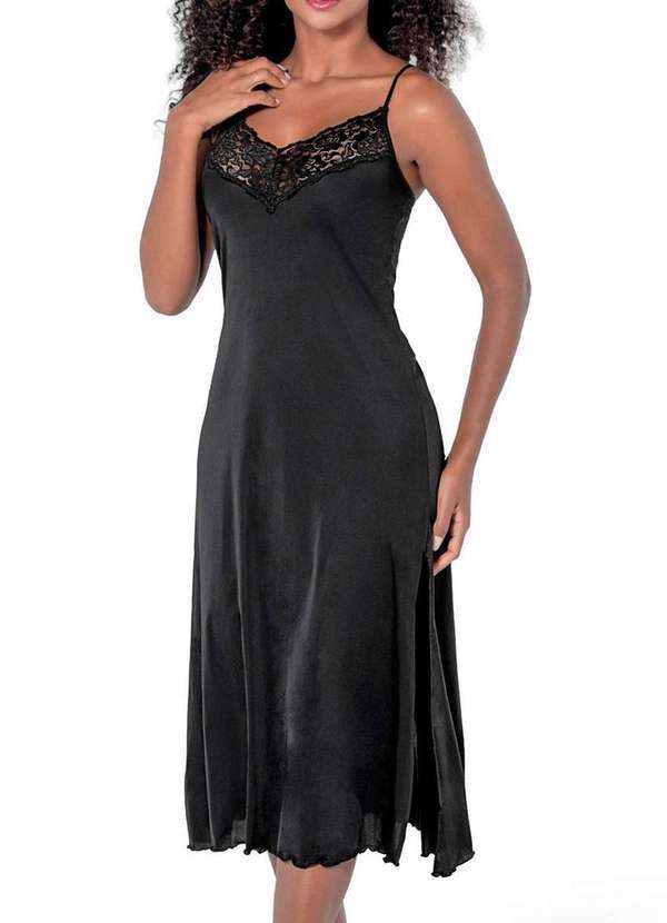Vista 2 Camisola Feminina Longa Demillus 30729 27-Preto Demillus