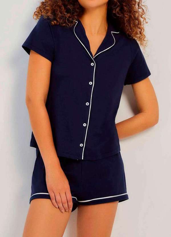 Pijama Feminino Curto com Abertura Hering Preto