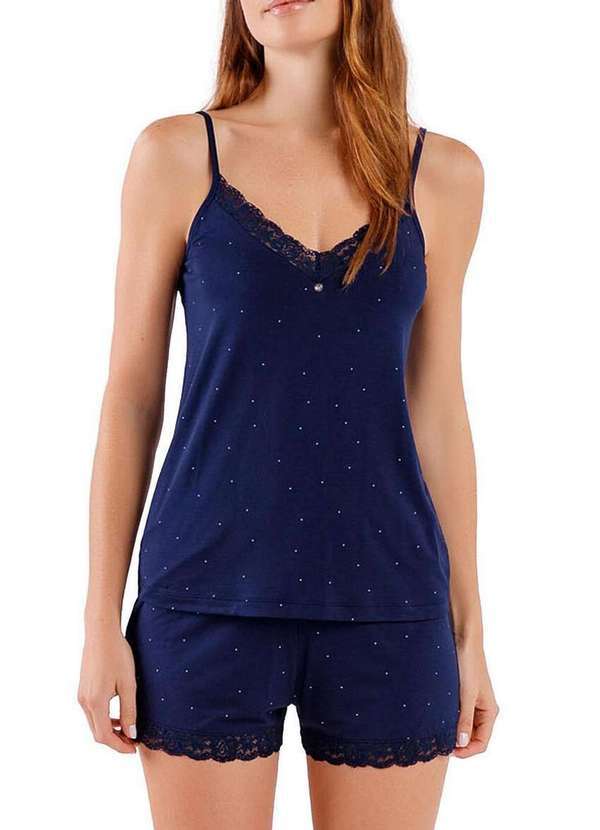 Vista 2 Pijama Feminino Curto Cor Amor 2010615 Azul-Marinho Cor com Amor Cor com Amor