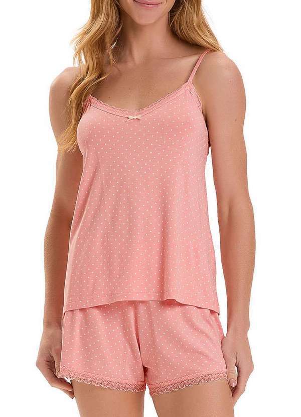 Vista 2 Pijama Feminino Curto Cor com Amor 2010801 Salmão-Poá Cor com Amor