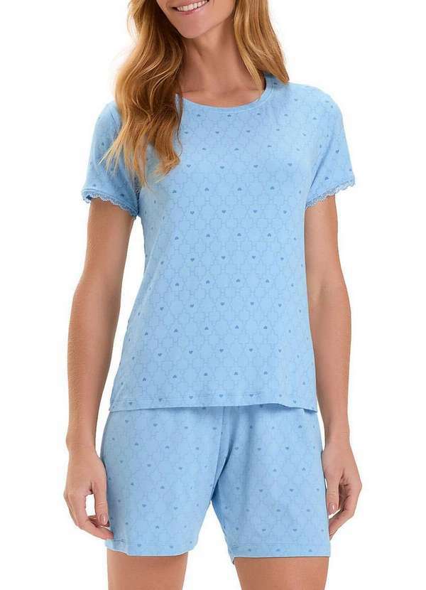 Pijama Feminino Curto Cor com Amor Azul 2010886