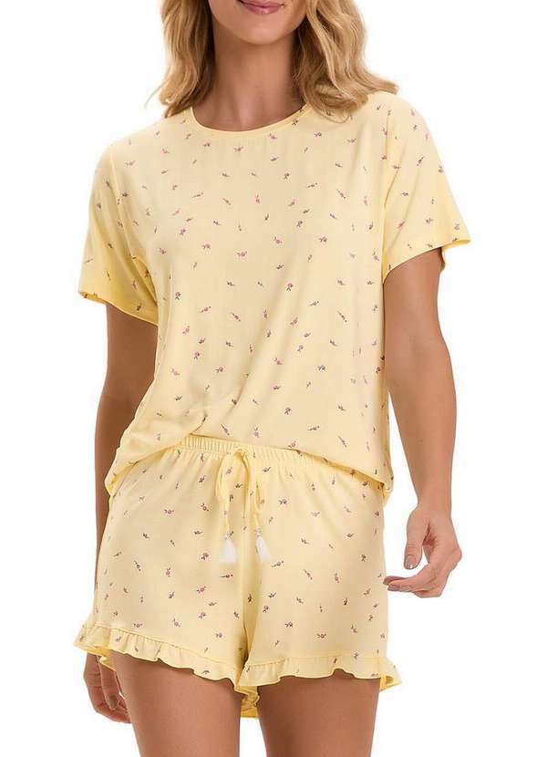 Vista 2 Pijama Feminino Curto Cor com Amor 2010960 Amarelo Cor com Amor