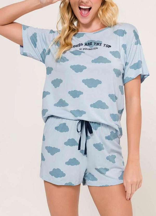 Vista 2 Pijama Feminino Curto Espaço Pijama 4010073 Azul Espaço Pijama
