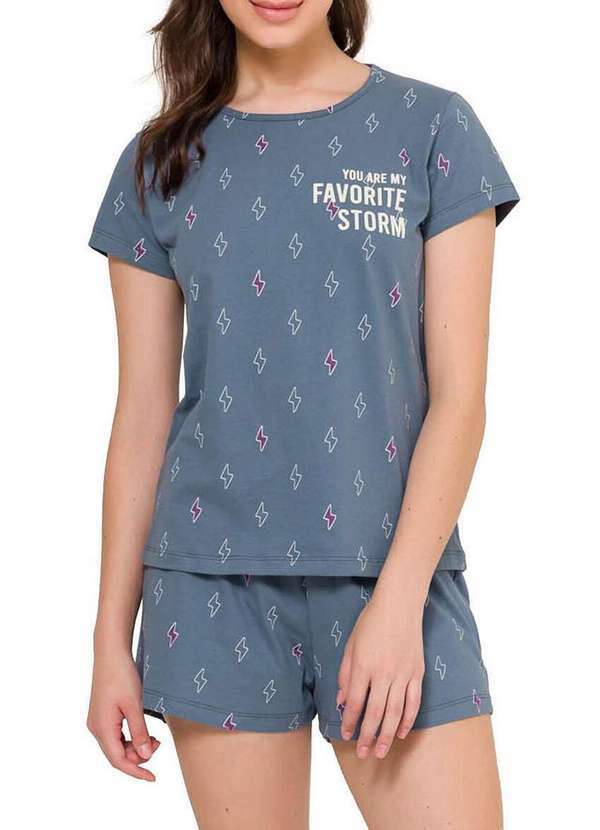 Vista 2 Pijama Feminino Curto Espaço Pijama 4010086 Azul Espaço Pijama
