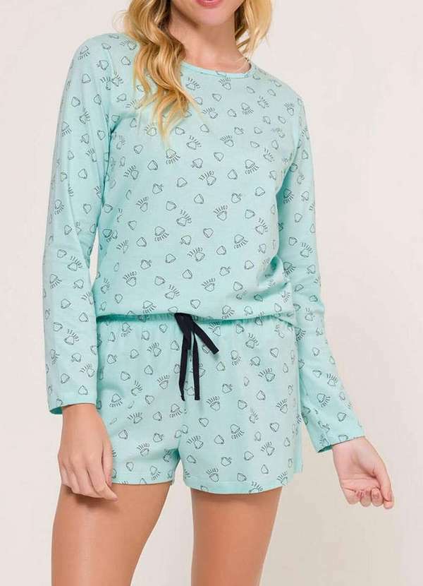 Vista 2 Pijama Feminino Curto Espaço Pijama 4010091 Azul Espaço Pijama