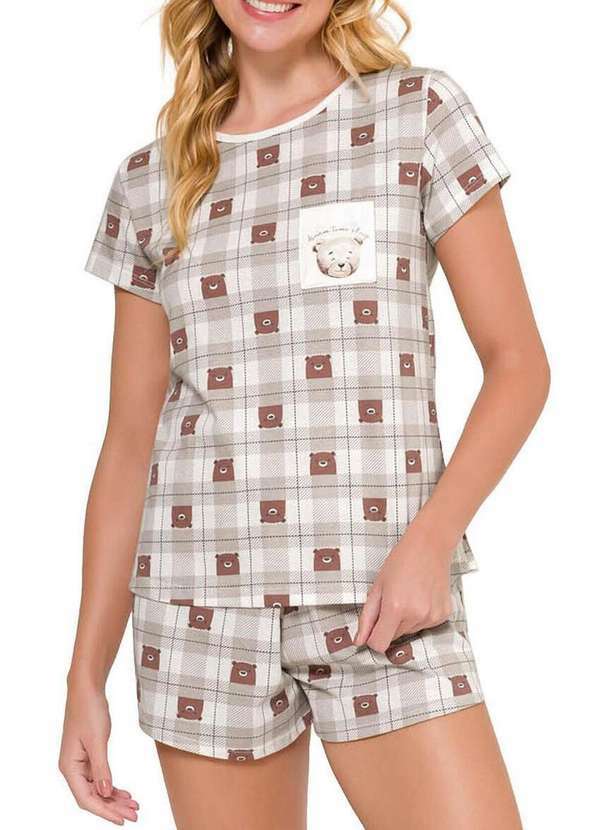 Vista 2 Pijama Feminino Curto Espaço Pijama 4010141 Bege Espaço Pijama