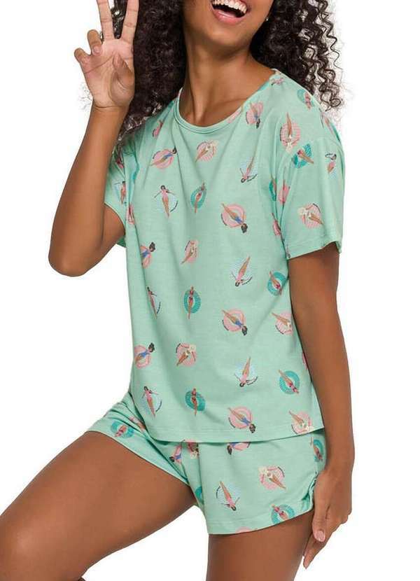 Pijama Feminino Curto Espaço Pijama 4010202 Verde