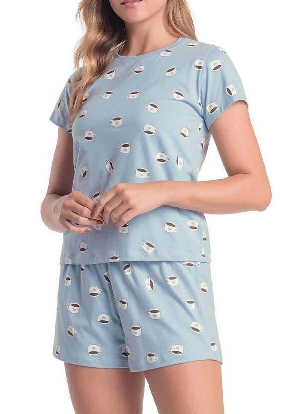 Vista 2 Pijama Feminino Curto Espaço Pijama 4010302 Azul Espaço Pijama