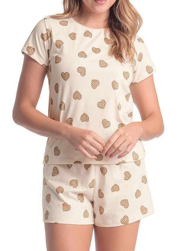 Vista 2 Pijama Feminino Curto Espaço Pijama 4010303 Bege Espaço Pijama