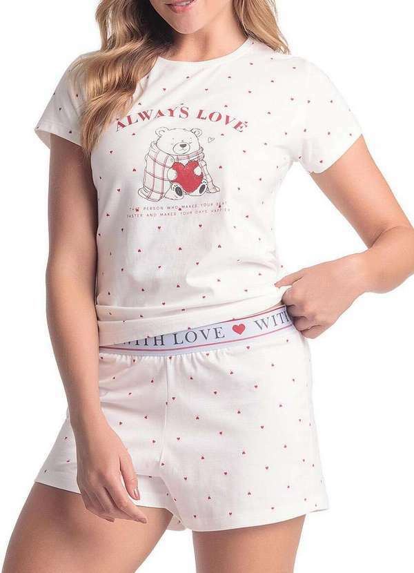 Vista 2 Pijama Feminino Curto Espaço Pijama 4010304 Off-White Espaço Pijama