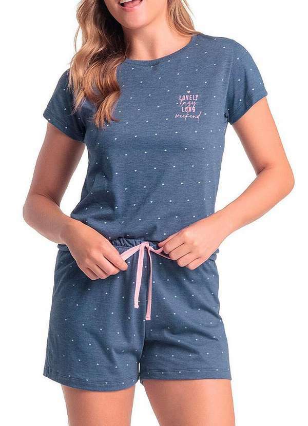 Vista 2 Pijama Feminino Curto Espaço Pijama 4010316 Azul Espaço Pijama