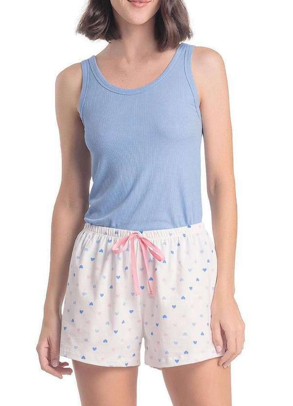 Vista 2 Pijama Feminino Curto Espaço Pijama 4010320 Azul-Corações Espaço Pijama