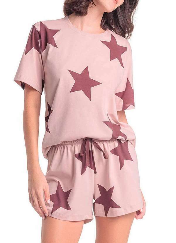 Pijama Feminino Curto Espaço Pijama 4010334 Rosa-Estrelas