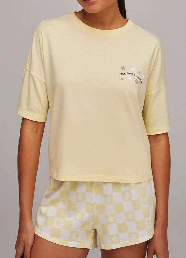 Vista 2 Pijama Feminino Curto Hering 7cre Yx8-Amarelo-Calro Hering
